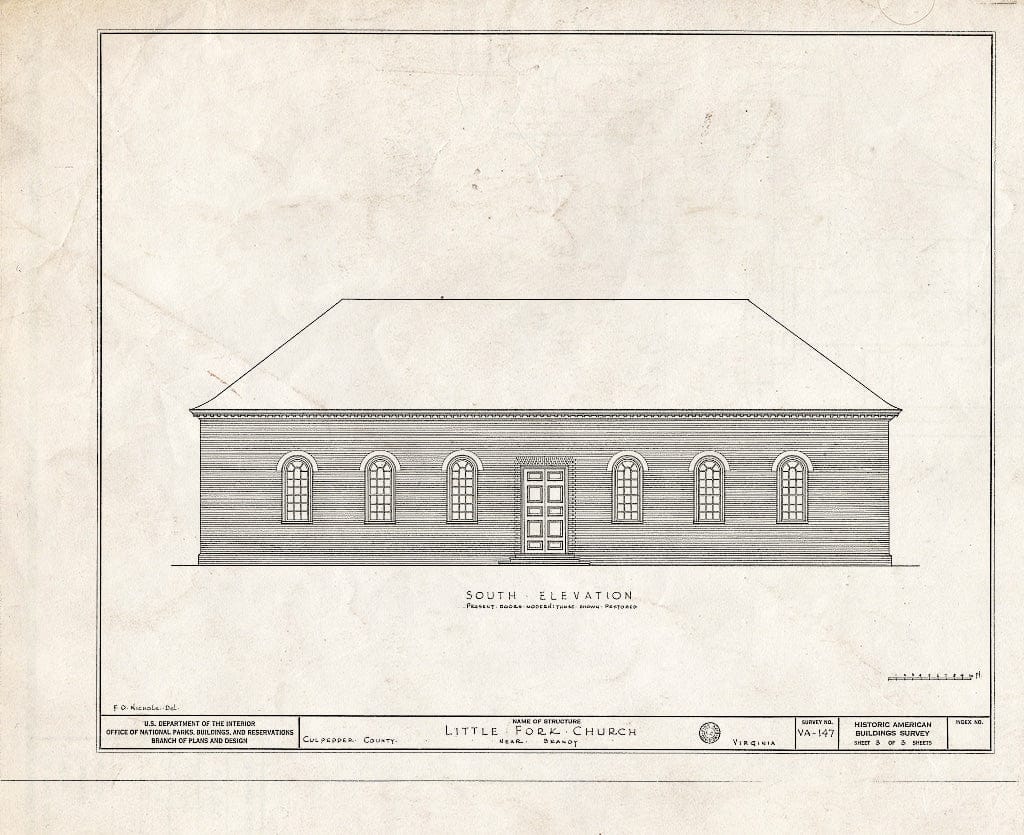 Blueprint HABS VA,24-,1- (Sheet 3 of 3) - Little Fork Church, State Routes 624 & 627, Brandy Station, Culpeper County, VA