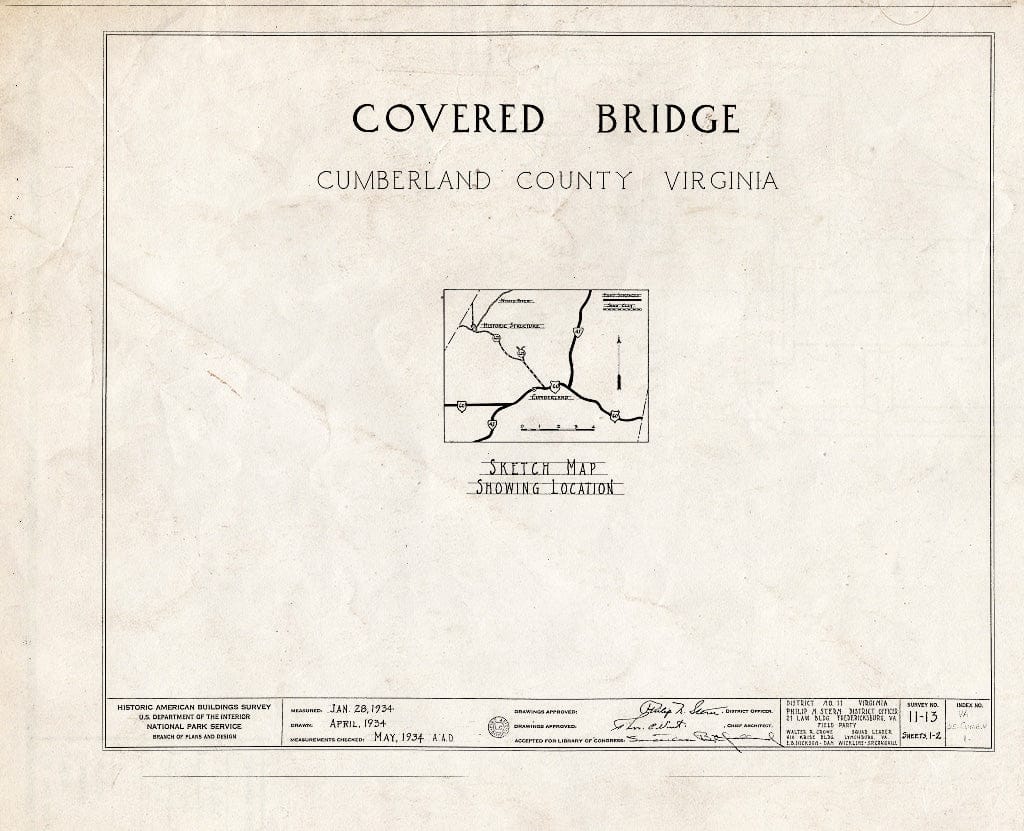 Blueprint Title Sheet - Covered Bridge, Trent's Mill Road (Route 622), Spanning Willis River, Cumberland, Cumberland County, VA