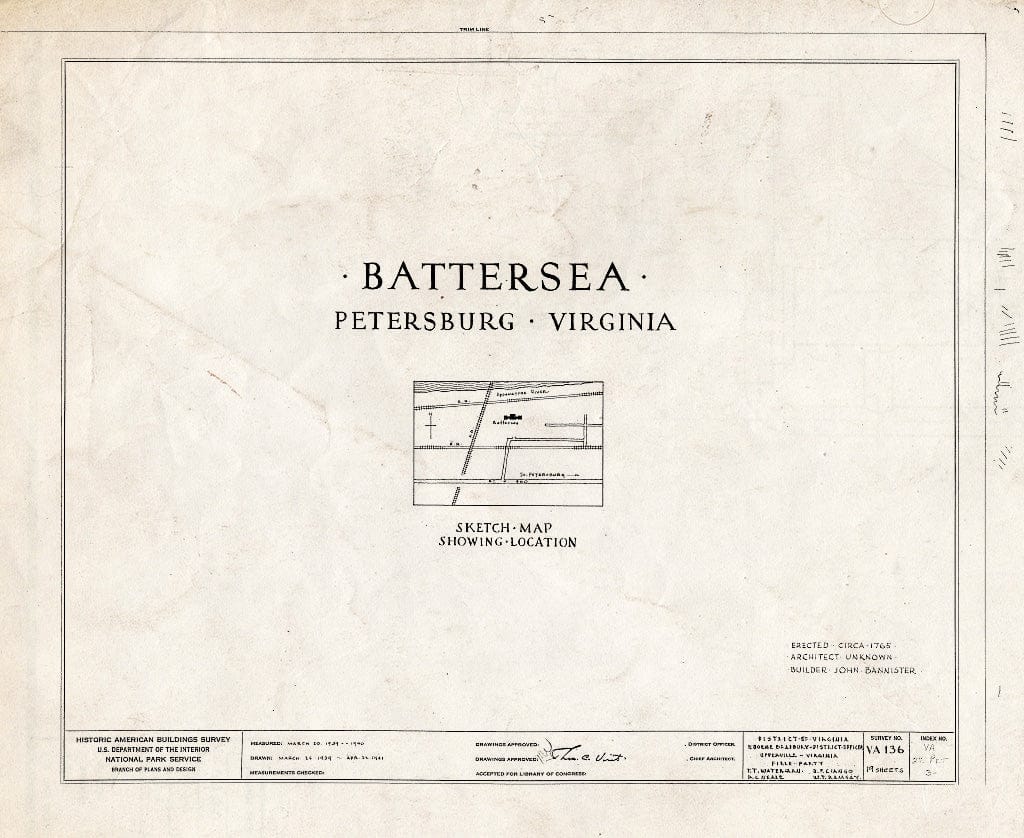 Blueprint HABS VA,27-PET,3- (Sheet 0 of 19) - Battersea, 793 Appomattox Street, Petersburg, Petersburg, VA