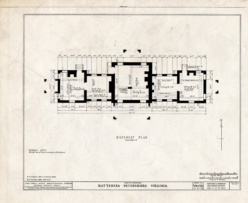 Blueprint HABS VA,27-PET,3- (Sheet 1 of 19) - Battersea, 793 Appomattox Street, Petersburg, Petersburg, VA