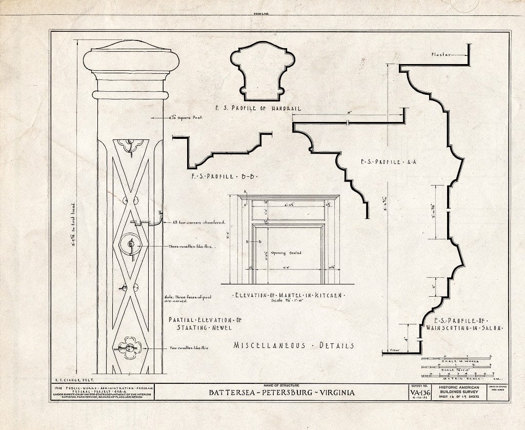 Blueprint HABS VA,27-PET,3- (Sheet 13 of 19) - Battersea, 793 Appomattox Street, Petersburg, Petersburg, VA