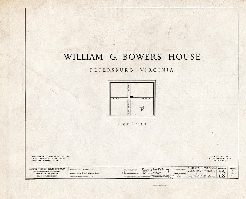 Blueprint HABS VA,27-PET,7- (Sheet 0 of 5) - William H. Bowers House, 254 North Sycamore Street, Petersburg, Petersburg, VA