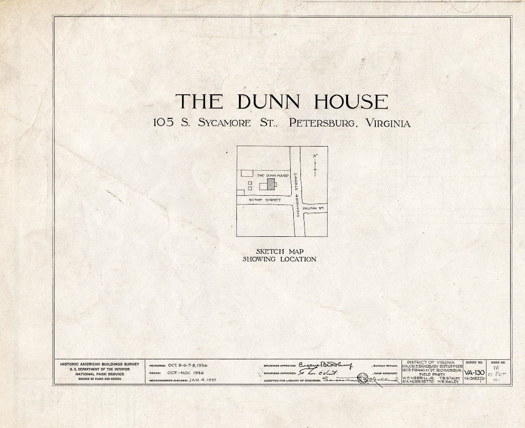 Blueprint HABS VA,27-PET,10- (Sheet 0 of 16) - Dunn House & Outbuildings, 105 South Sycamore Street, Petersburg, Petersburg, VA