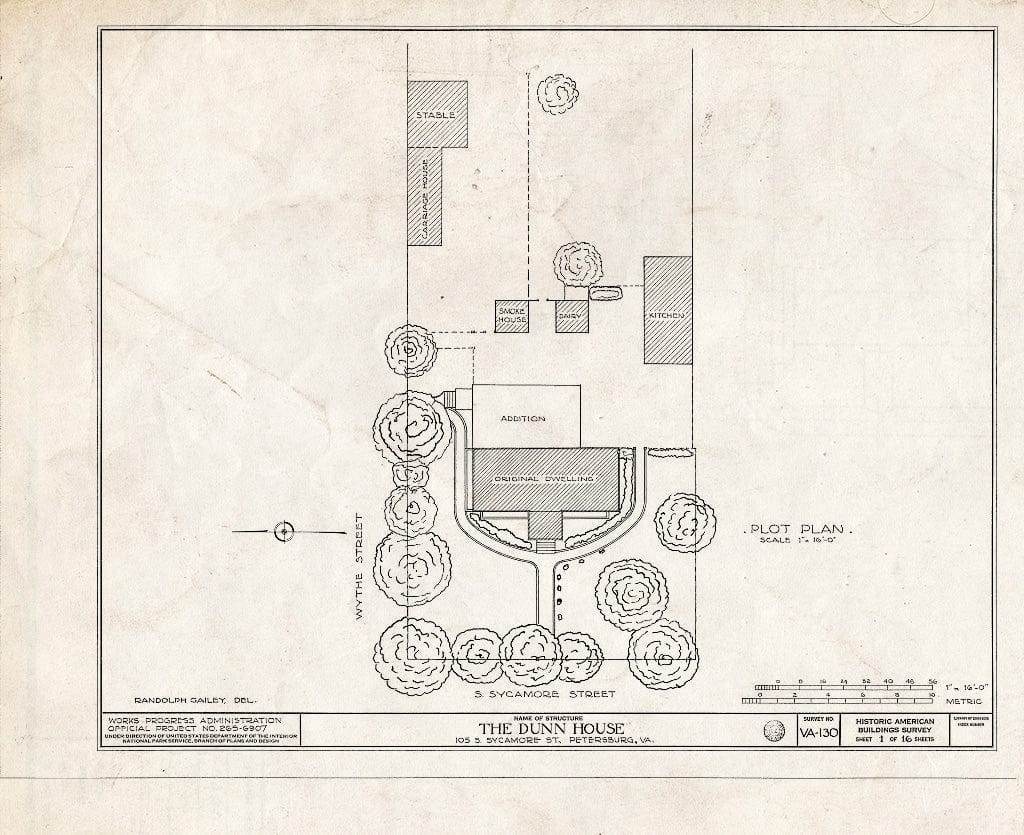 Blueprint HABS VA,27-PET,10- (Sheet 1 of 16) - Dunn House & Outbuildings, 105 South Sycamore Street, Petersburg, Petersburg, VA