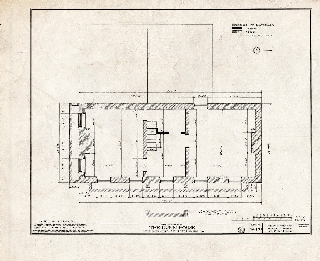 Blueprint HABS VA,27-PET,10- (Sheet 2 of 16) - Dunn House & Outbuildings, 105 South Sycamore Street, Petersburg, Petersburg, VA