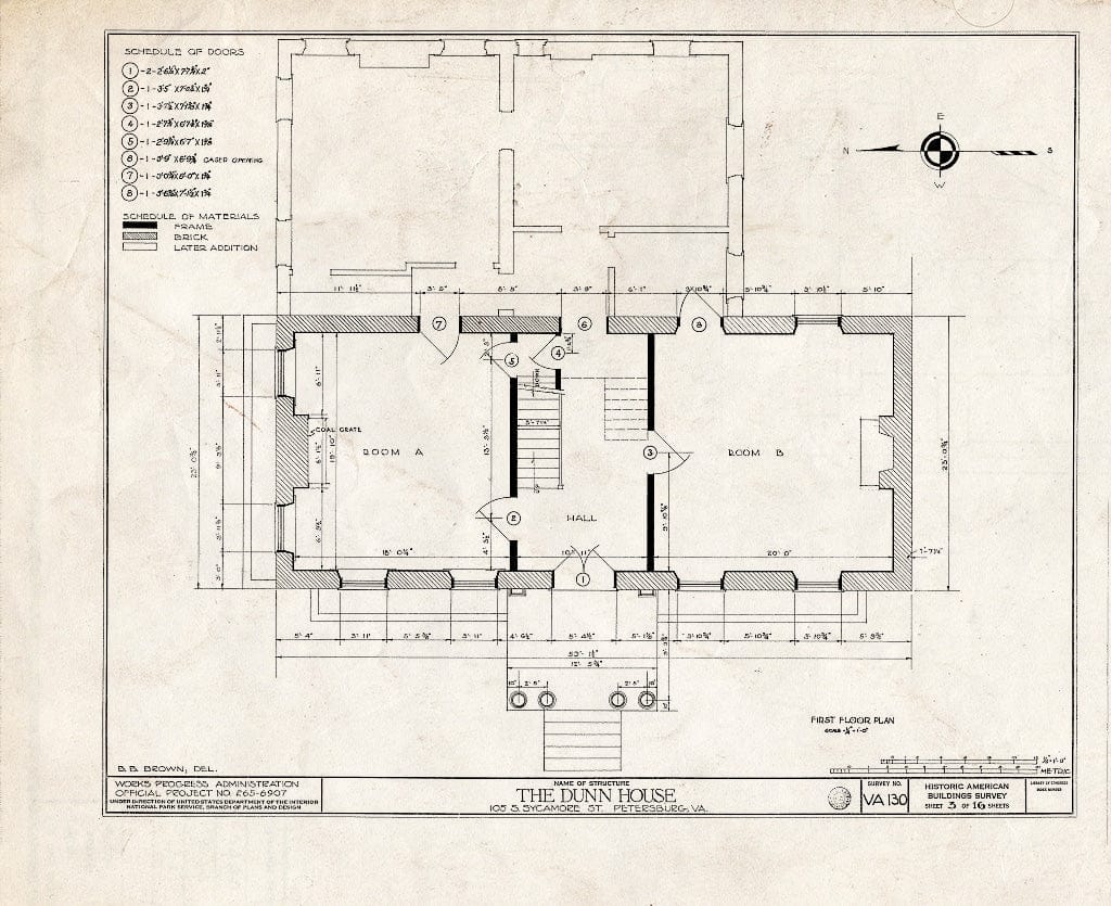 Blueprint HABS VA,27-PET,10- (Sheet 3 of 16) - Dunn House & Outbuildings, 105 South Sycamore Street, Petersburg, Petersburg, VA