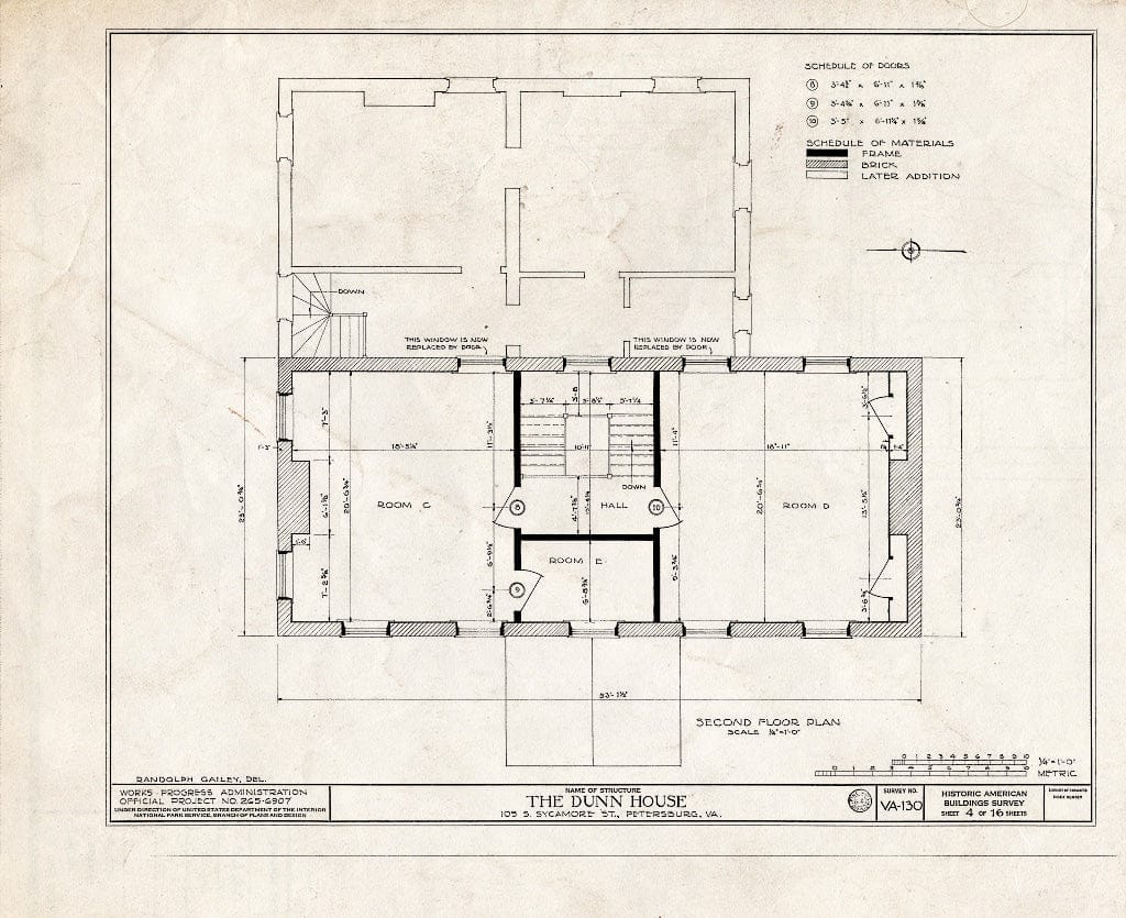 Blueprint HABS VA,27-PET,10- (Sheet 4 of 16) - Dunn House & Outbuildings, 105 South Sycamore Street, Petersburg, Petersburg, VA