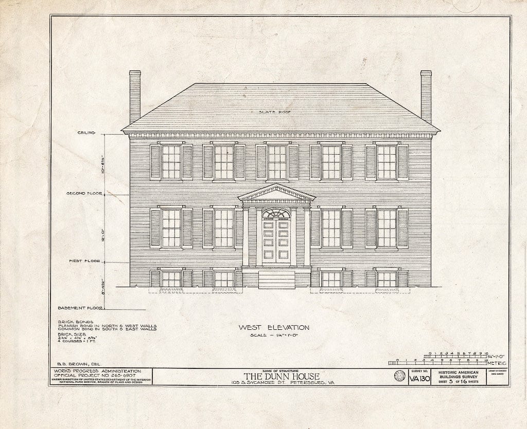 Blueprint HABS VA,27-PET,10- (Sheet 5 of 16) - Dunn House & Outbuildings, 105 South Sycamore Street, Petersburg, Petersburg, VA