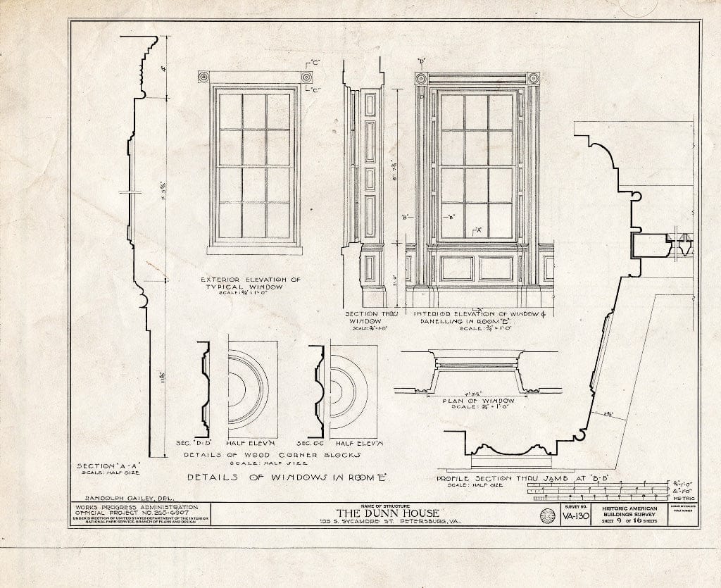 Blueprint HABS VA,27-PET,10- (Sheet 9 of 16) - Dunn House & Outbuildings, 105 South Sycamore Street, Petersburg, Petersburg, VA