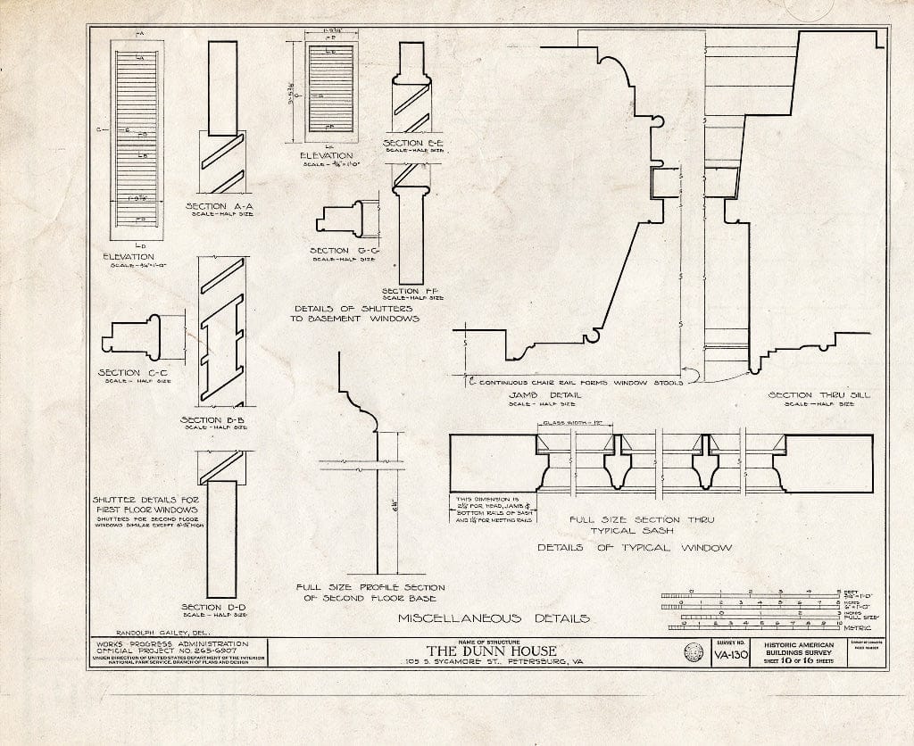 Blueprint HABS VA,27-PET,10- (Sheet 10 of 16) - Dunn House & Outbuildings, 105 South Sycamore Street, Petersburg, Petersburg, VA