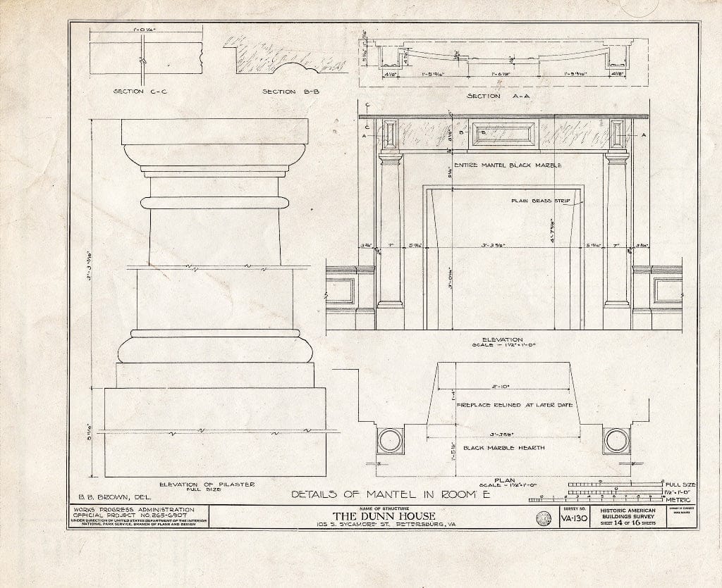 Blueprint HABS VA,27-PET,10- (Sheet 14 of 16) - Dunn House & Outbuildings, 105 South Sycamore Street, Petersburg, Petersburg, VA