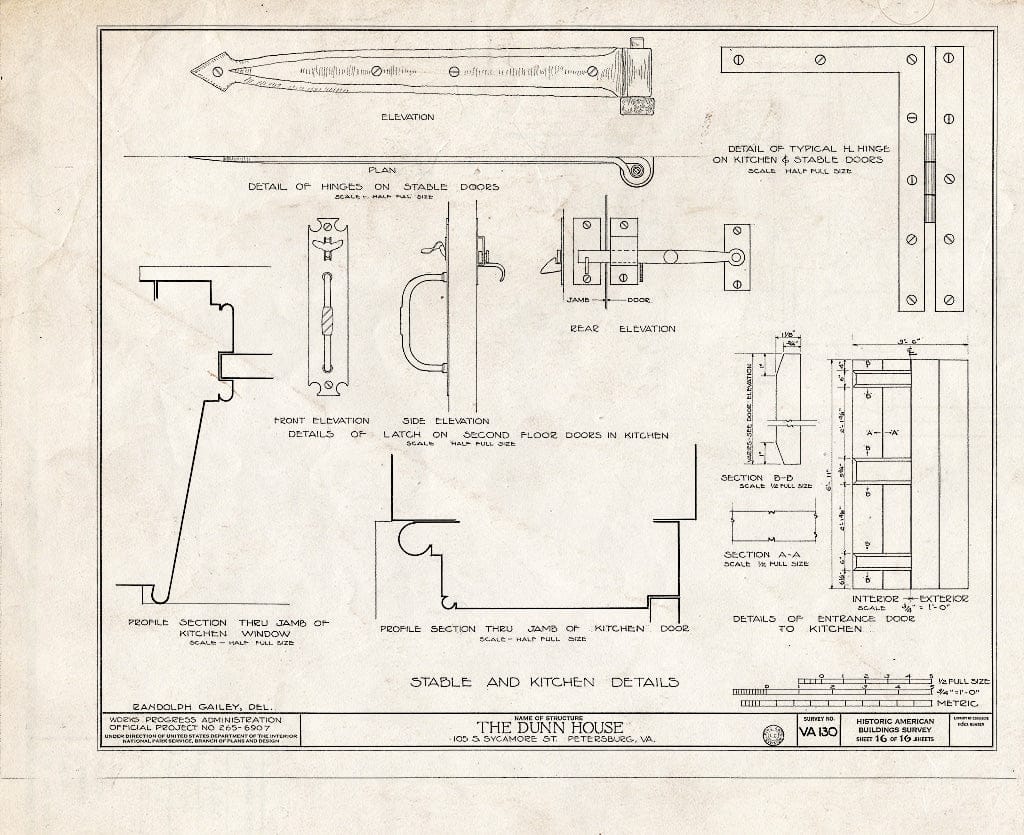 Blueprint HABS VA,27-PET,10- (Sheet 16 of 16) - Dunn House & Outbuildings, 105 South Sycamore Street, Petersburg, Petersburg, VA