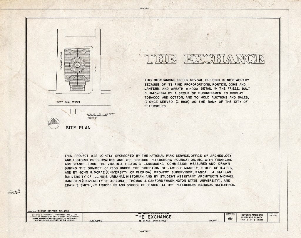 Blueprint HABS VA,27-PET,6- (Sheet 1 of 8) - Exchange, 15-19 West Bank Street, Petersburg, Petersburg, VA