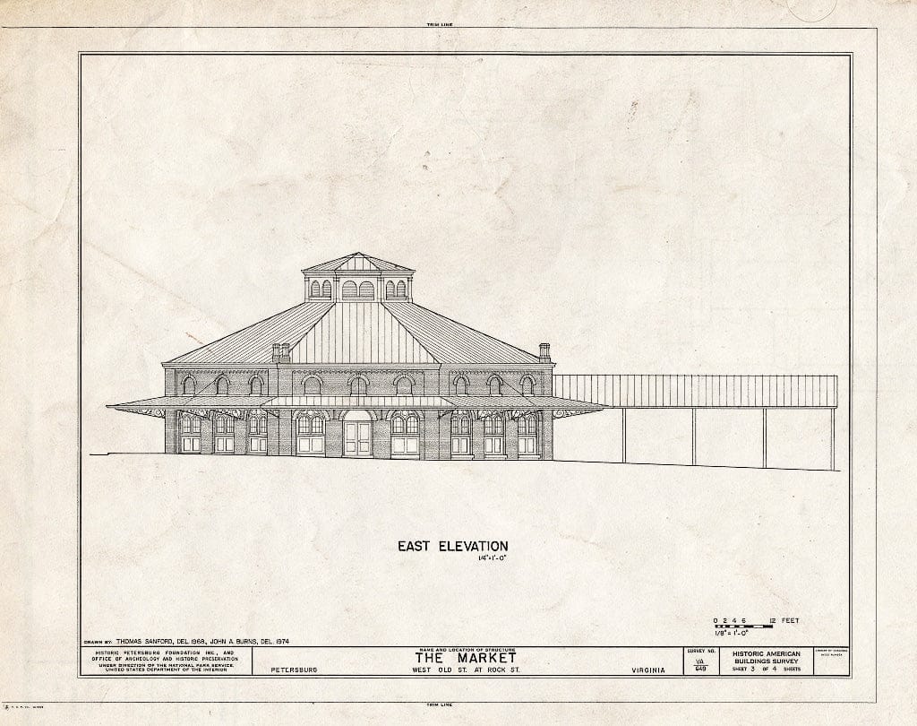 Blueprint HABS VA,27-PET,26- (Sheet 3 of 4) - Old Farmers' Market, West Old & Rock Streets, Petersburg, Petersburg, VA