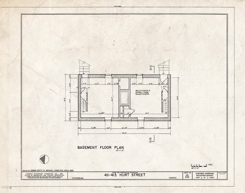 Blueprint HABS VA,27-PET,23B- (Sheet 2 of 7) - Pig Alley Block Study, 411-413 Hurt Street (Double House), Petersburg, Petersburg, VA