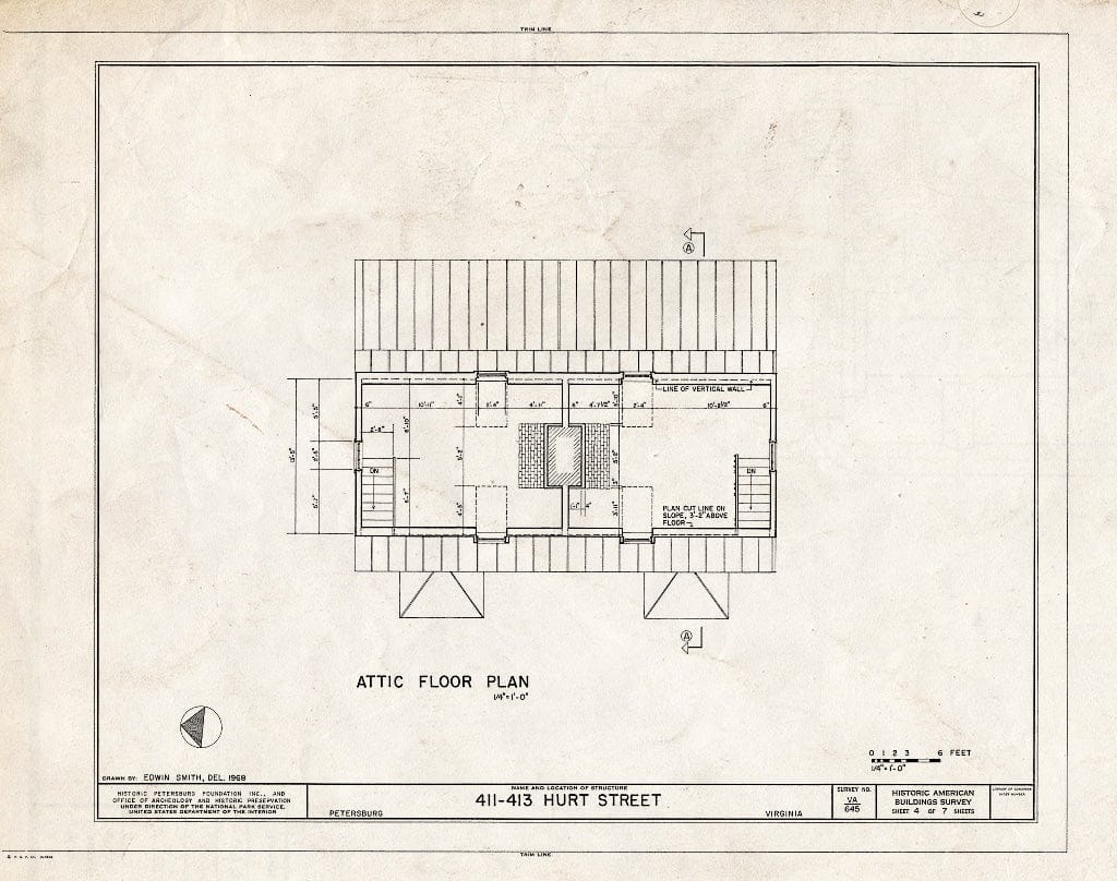 Blueprint HABS VA,27-PET,23B- (Sheet 4 of 7) - Pig Alley Block Study, 411-413 Hurt Street (Double House), Petersburg, Petersburg, VA