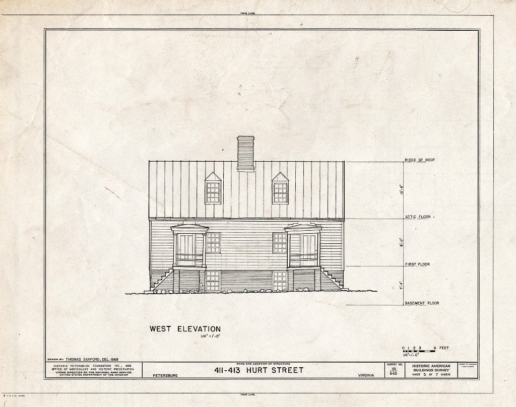 Blueprint HABS VA,27-PET,23B- (Sheet 5 of 7) - Pig Alley Block Study, 411-413 Hurt Street (Double House), Petersburg, Petersburg, VA