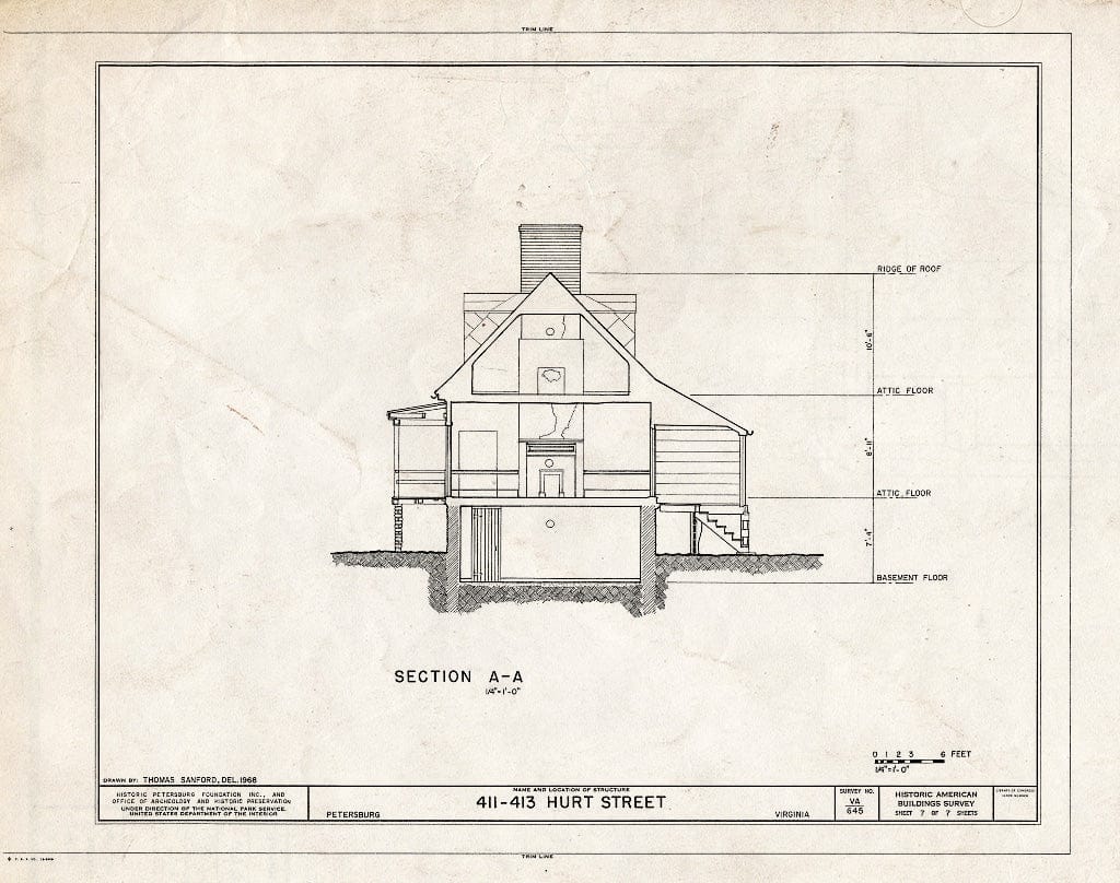 Blueprint HABS VA,27-PET,23B- (Sheet 7 of 7) - Pig Alley Block Study, 411-413 Hurt Street (Double House), Petersburg, Petersburg, VA