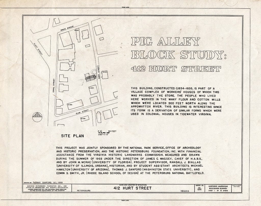 Blueprint HABS VA,27-PET,23A- (Sheet 1 of 8) - Pig Alley Block Study, 412 Hurt Street (Store), Petersburg, Petersburg, VA