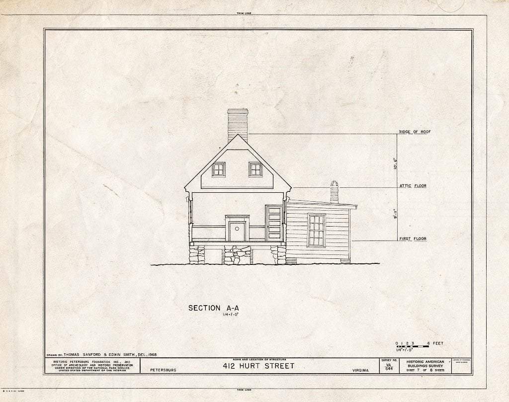 Blueprint HABS VA,27-PET,23A- (Sheet 7 of 8) - Pig Alley Block Study, 412 Hurt Street (Store), Petersburg, Petersburg, VA