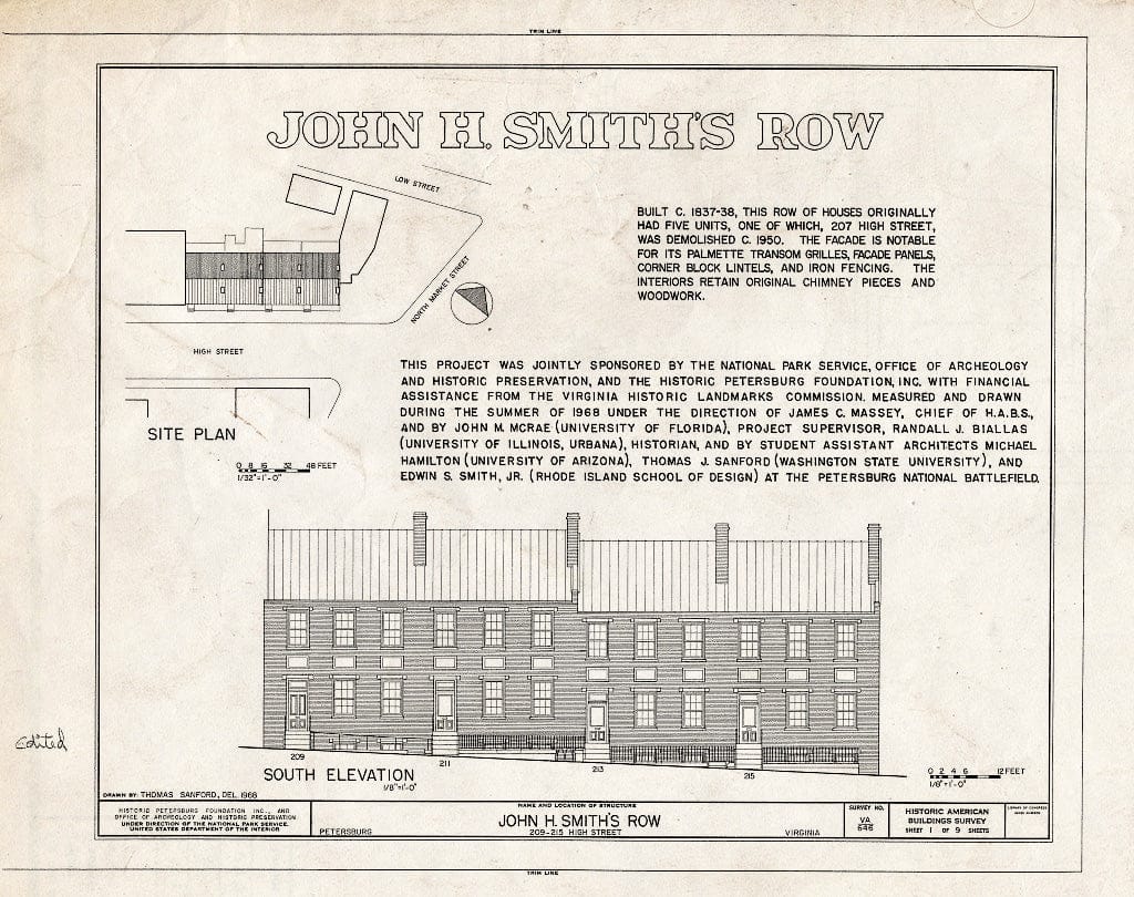 Blueprint HABS VA,27-PET,24- (Sheet 1 of 9) - John H. Smith's Row, 209-215 High Street, Petersburg, Petersburg, VA