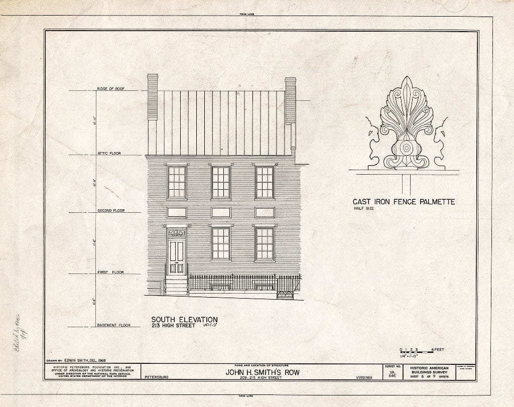 Blueprint HABS VA,27-PET,24- (Sheet 6 of 9) - John H. Smith's Row, 209-215 High Street, Petersburg, Petersburg, VA