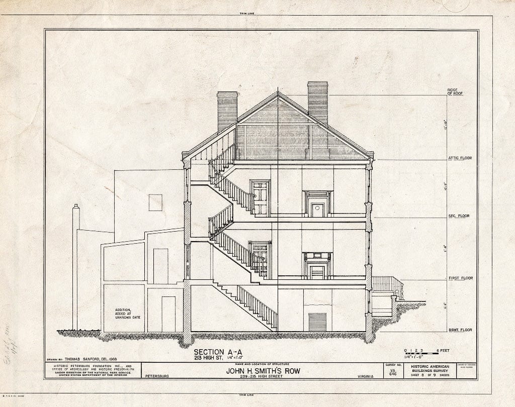 Blueprint HABS VA,27-PET,24- (Sheet 8 of 9) - John H. Smith's Row, 209-215 High Street, Petersburg, Petersburg, VA