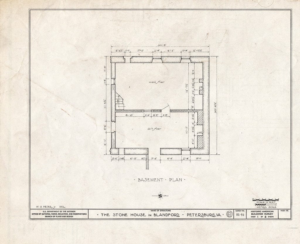 Blueprint HABS VA,27-PET,9- (Sheet 1 of 9) - Stone House, Crater Road & East Washington Street (Blandford), Petersburg, Petersburg, VA