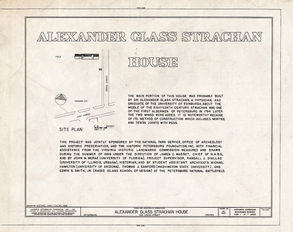 Blueprint HABS VA,27-PET,4- (Sheet 1 of 7) - Dr. Alexander Glass Strachan House, 302 Cross Street, Petersburg, Petersburg, VA