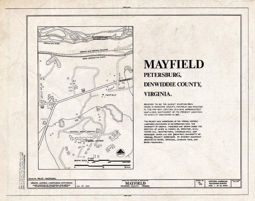Blueprint HABS VA,27-PET.V,2- (Sheet 1 of 10) - Mayfield, U.S. Route 460 (Moved from Original Location), Petersburg, Petersburg, VA
