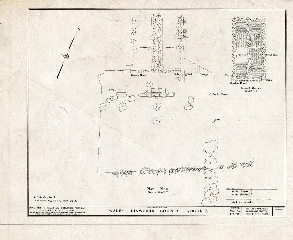 Blueprint HABS VA,27-PET.V,1- (Sheet 1 of 17) - Wales, U.S. Route 460 Vicinity, Petersburg, Petersburg, VA