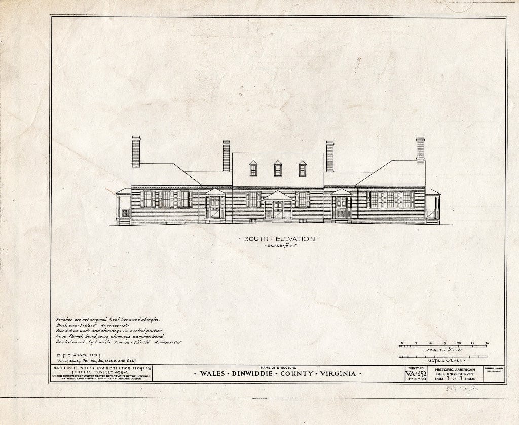 Blueprint HABS VA,27-PET.V,1- (Sheet 7 of 17) - Wales, U.S. Route 460 Vicinity, Petersburg, Petersburg, VA