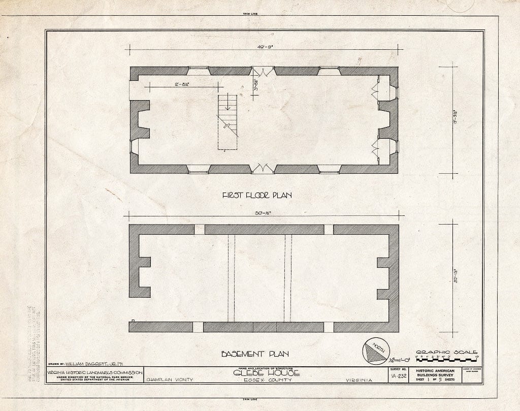 Blueprint HABS VA,29-Champ.V,1- (Sheet 1 of 5) - St. Anne's Parish Glebe House, U.S. Route 17 Near Route 632, Champlain, Essex County, VA