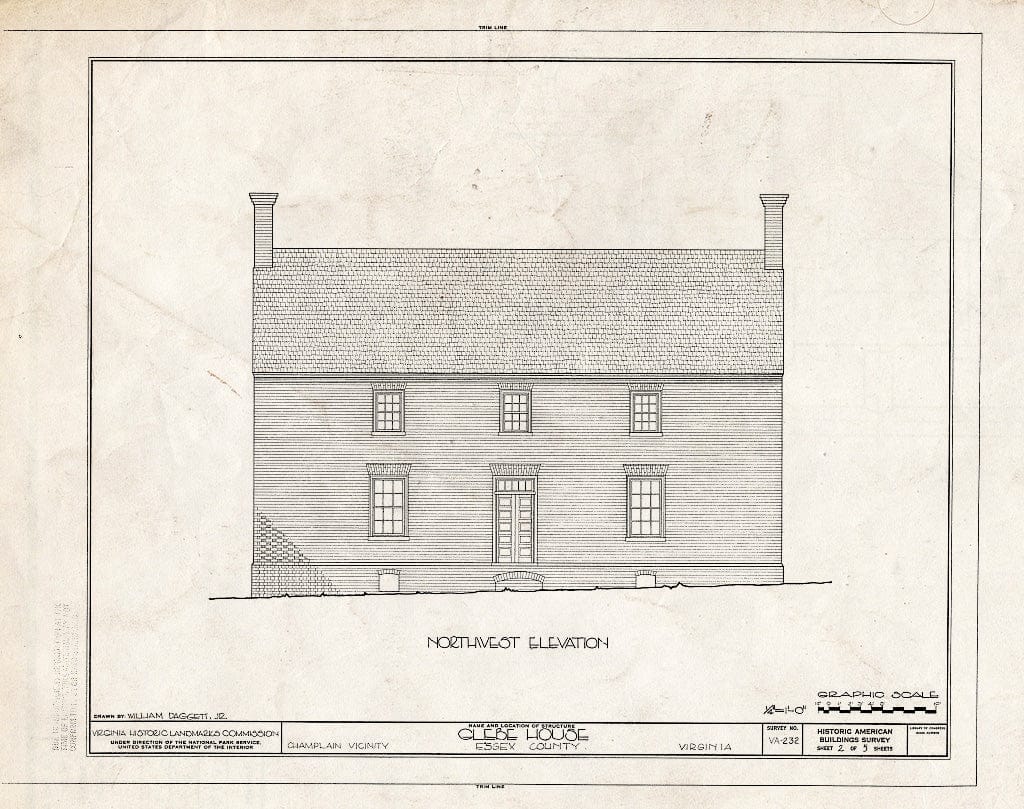 Blueprint HABS VA,29-Champ.V,1- (Sheet 2 of 5) - St. Anne's Parish Glebe House, U.S. Route 17 Near Route 632, Champlain, Essex County, VA