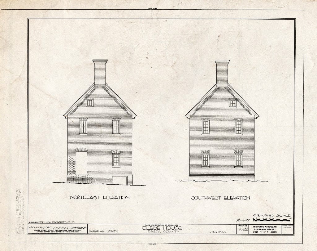 Blueprint HABS VA,29-Champ.V,1- (Sheet 3 of 5) - St. Anne's Parish Glebe House, U.S. Route 17 Near Route 632, Champlain, Essex County, VA
