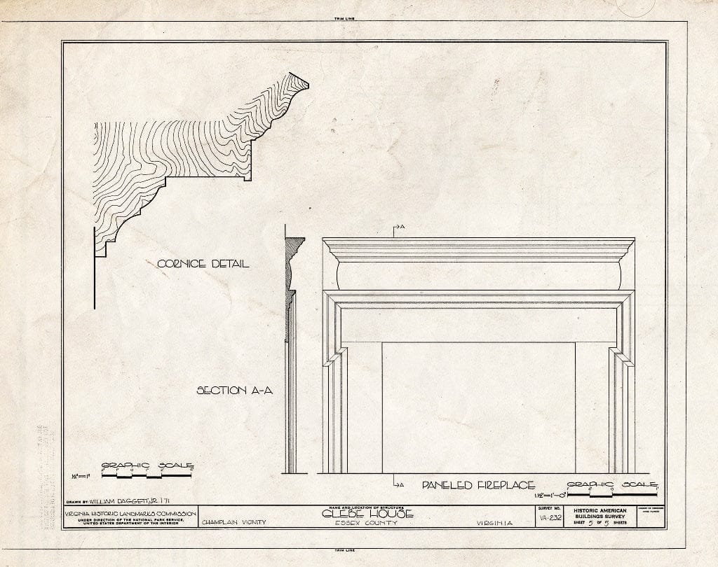 Blueprint HABS VA,29-Champ.V,1- (Sheet 5 of 5) - St. Anne's Parish Glebe House, U.S. Route 17 Near Route 632, Champlain, Essex County, VA