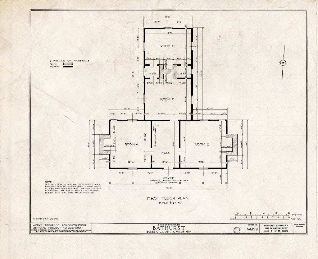 Blueprint HABS VA,29-DUNV.V,1- (Sheet 1 of 11) - Bathurst, Piscataway Creek, Dunnsville, Essex County, VA