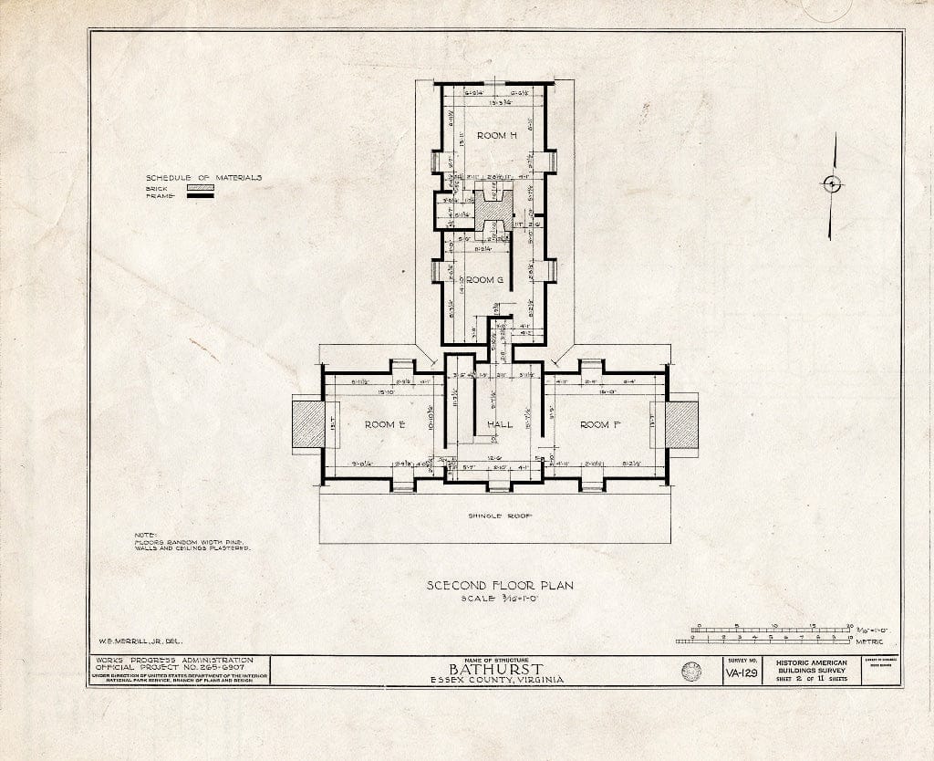 Blueprint HABS VA,29-DUNV.V,1- (Sheet 2 of 11) - Bathurst, Piscataway Creek, Dunnsville, Essex County, VA