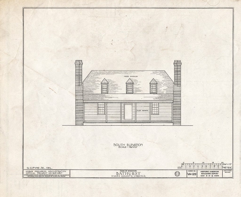 Blueprint HABS VA,29-DUNV.V,1- (Sheet 3 of 11) - Bathurst, Piscataway Creek, Dunnsville, Essex County, VA