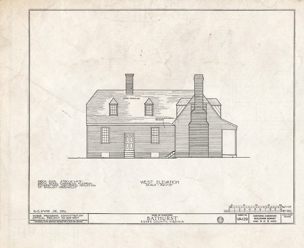 Blueprint HABS VA,29-DUNV.V,1- (Sheet 4 of 11) - Bathurst, Piscataway Creek, Dunnsville, Essex County, VA