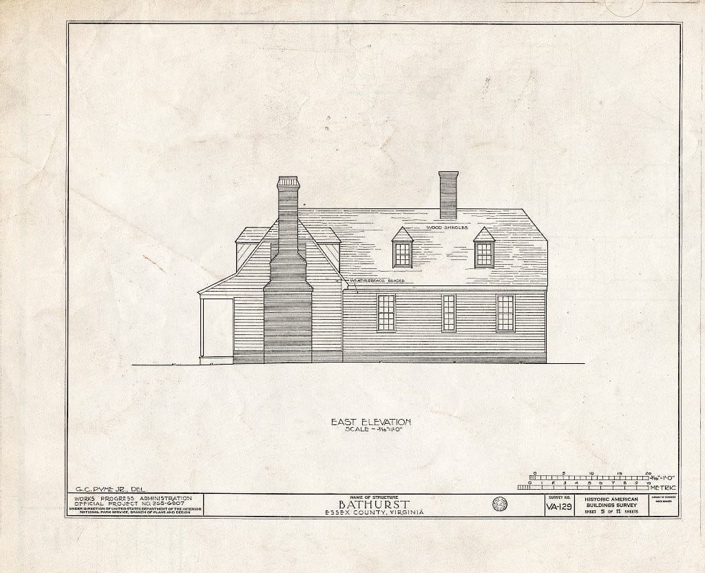 Blueprint HABS VA,29-DUNV.V,1- (Sheet 5 of 11) - Bathurst, Piscataway Creek, Dunnsville, Essex County, VA