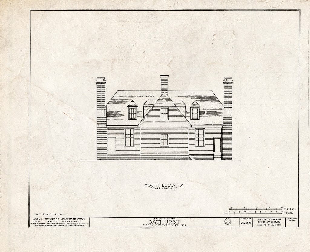 Blueprint HABS VA,29-DUNV.V,1- (Sheet 6 of 11) - Bathurst, Piscataway Creek, Dunnsville, Essex County, VA