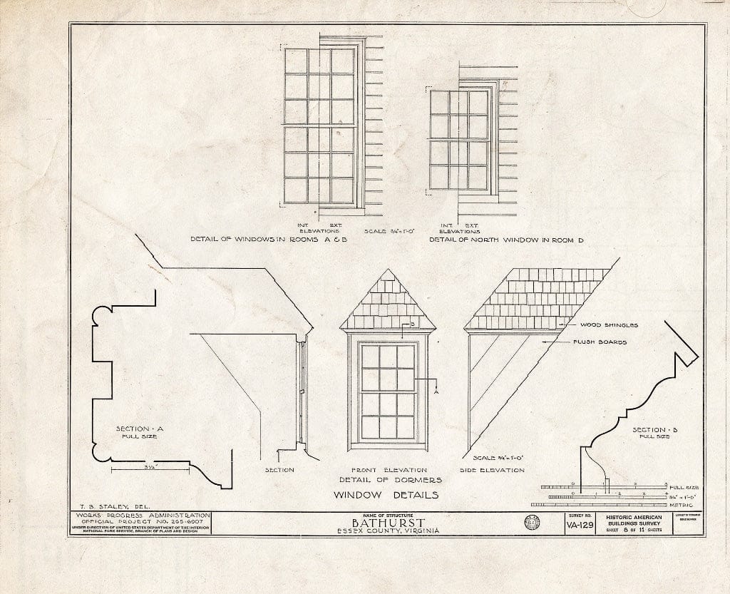 Blueprint HABS VA,29-DUNV.V,1- (Sheet 8 of 11) - Bathurst, Piscataway Creek, Dunnsville, Essex County, VA