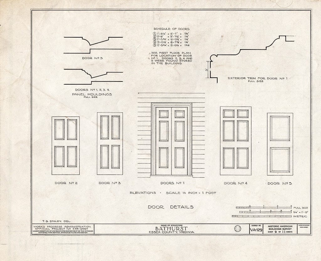 Blueprint HABS VA,29-DUNV.V,1- (Sheet 9 of 11) - Bathurst, Piscataway Creek, Dunnsville, Essex County, VA