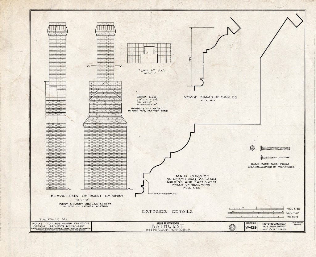 Blueprint HABS VA,29-DUNV.V,1- (Sheet 10 of 11) - Bathurst, Piscataway Creek, Dunnsville, Essex County, VA