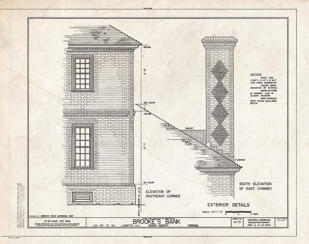Blueprint HABS VA,29-LOR.V,3- (Sheet 6 of 15) - Brooke's Bank, U.S. Route 17 Vicinity, Loretto, Essex County, VA