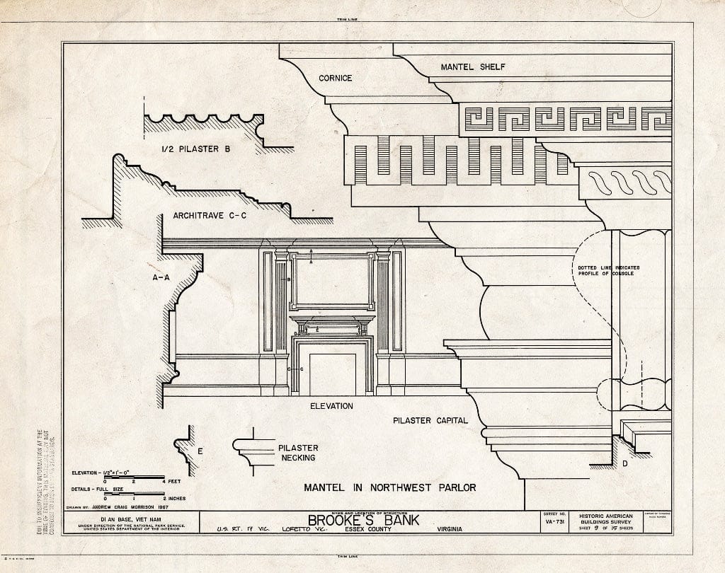 Blueprint HABS VA,29-LOR.V,3- (Sheet 9 of 15) - Brooke's Bank, U.S. Route 17 Vicinity, Loretto, Essex County, VA