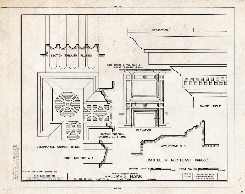 Blueprint HABS VA,29-LOR.V,3- (Sheet 11 of 15) - Brooke's Bank, U.S. Route 17 Vicinity, Loretto, Essex County, VA