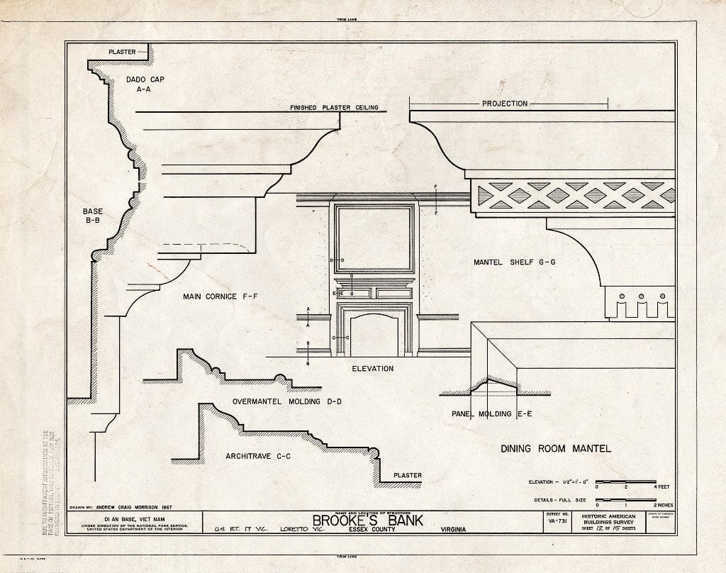 Blueprint HABS VA,29-LOR.V,3- (Sheet 12 of 15) - Brooke's Bank, U.S. Route 17 Vicinity, Loretto, Essex County, VA