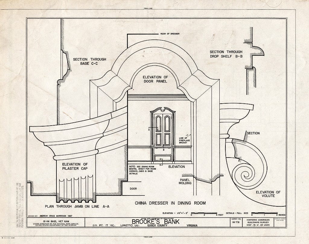 Blueprint HABS VA,29-LOR.V,3- (Sheet 13 of 15) - Brooke's Bank, U.S. Route 17 Vicinity, Loretto, Essex County, VA
